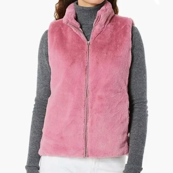 J. Crew Factory Jackets & Blazers - NWT J. Crew Factory Faux Fur Vest Pink Guava Berry Full Zip Size Small